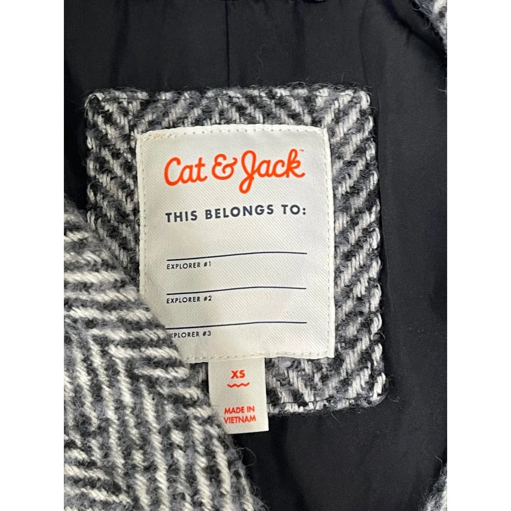 Cat & Jack Girls XS Black White Herringbone Pea Coat Jacket Two Button